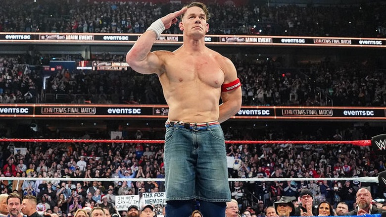 John Cena saluting the audience one last time after his retirement match at "Saturday Night's Main Event," 2025.