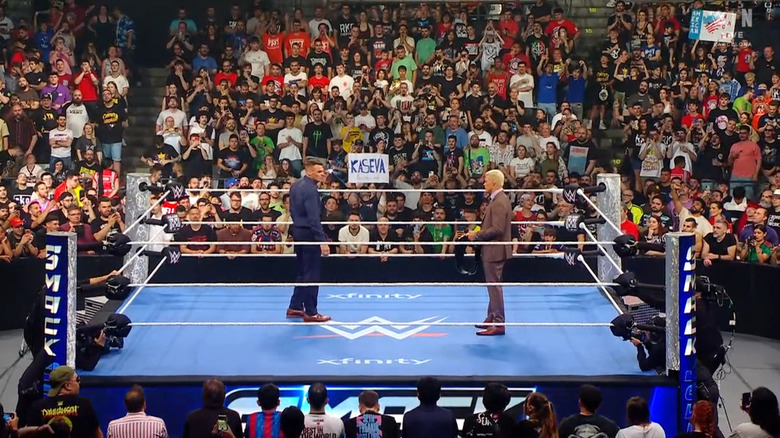 GUNTHER and Rhodes both inside the ring