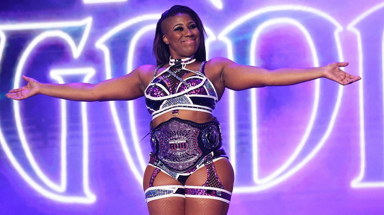 Athena posing with the ROH Women's Championship