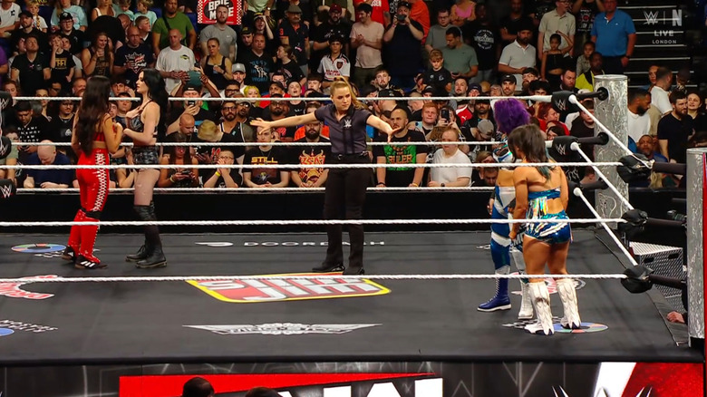 All four women inside the ring