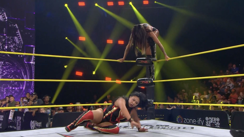 Black on the top rope as Choo is down on the mat