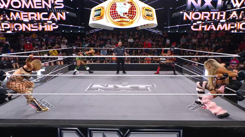 Everyone in the ring staring each other down