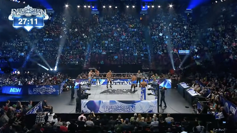 All six men in and around the ring